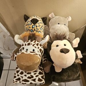 Animal Hand Puppet Set - Giraffe, Leopard, Hippo, Monkey